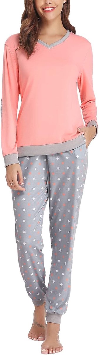 lang, V-hals, winter, nachtkleding, tweedelig, sexy sleepwear, lange mouwen, met knoopsluiting, uniforme stijl, Style1-a-rosa, M