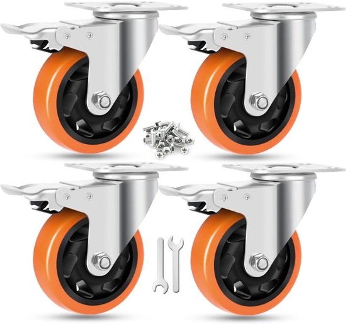 Meubelwielen 100mm - Zware belasting 540kg - Polyethyleen - Dubbele vergrendeling - Kar Werkbank - Set van 4
