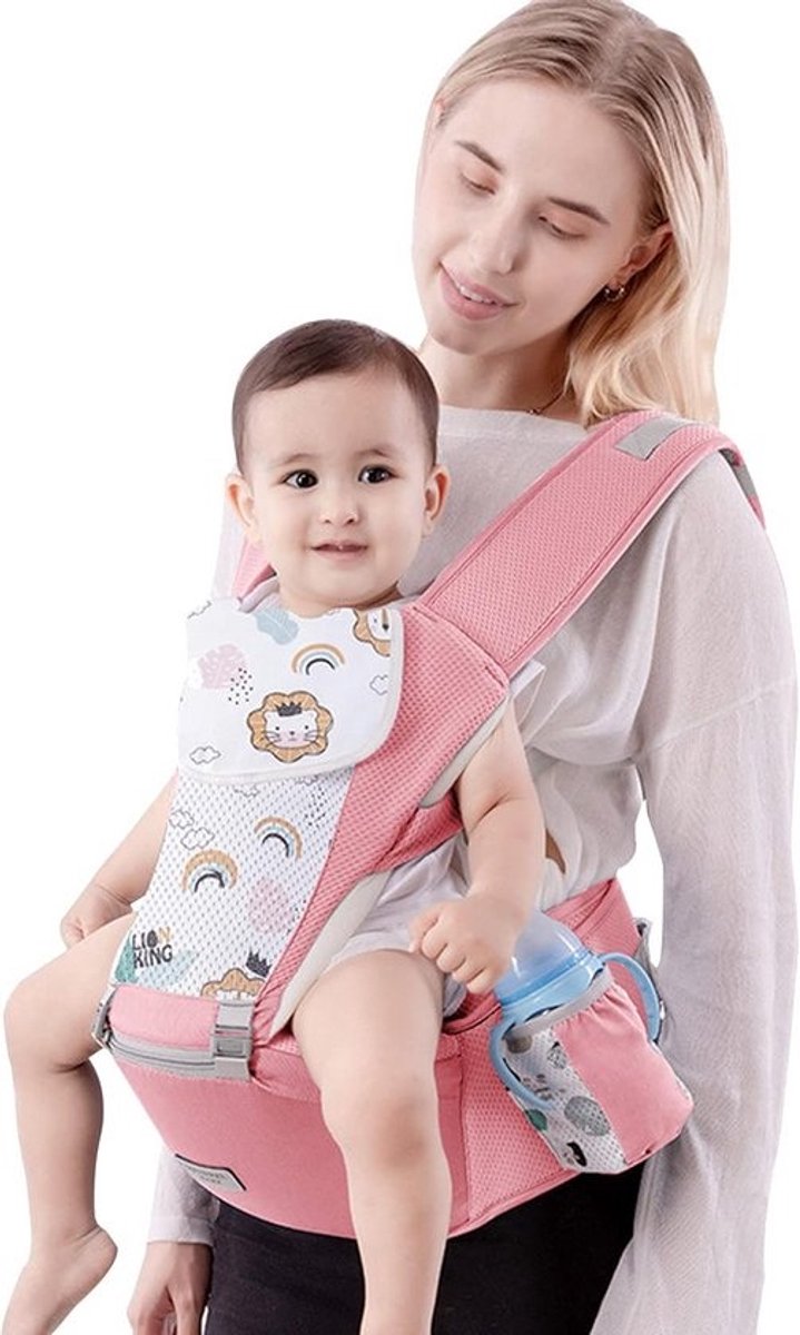 Draagzak met heupzitje - Baby drager - Comfortabel dragen - Ergonomisch M-ontwerp - 0-36 maanden - Roze