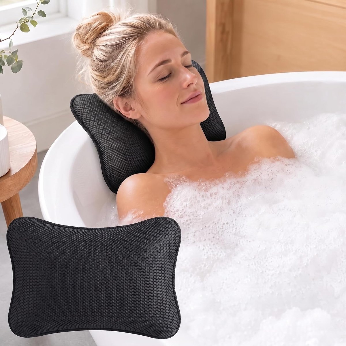 Badkussen met zuignappen - zwart - comfortabel - ideaal voor ontspanning in bad - ShopVlot