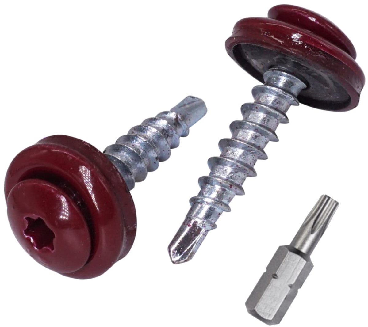 (40 stuks) Metalen dakschroeven, 4,8 x 28 mm geschilderde zelfborende schroeven met EPDM-ringen, Torx-kop (rood RAL 3005)