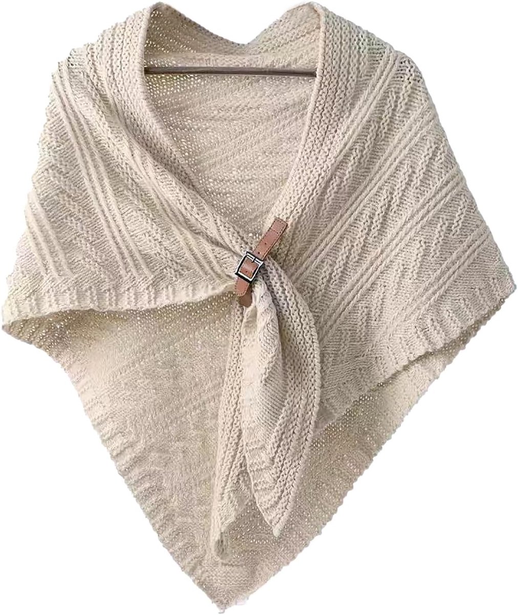 Poncho voor vrouwen, driehoekige gebreide poncho, sjaal, cape, winter, warme wikkel met lederen gesp