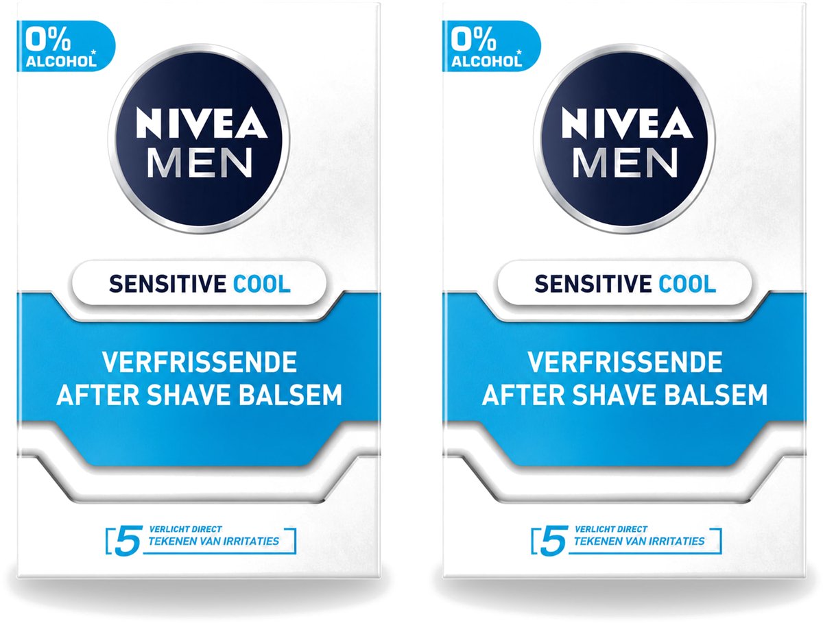 2 x Nivea - Men - Sensitive Cool Aftershave Balsem - Zeewierextract & Kamille - Alcoholvrij - 100 ml - Voordeelverpakking - 2 stuks