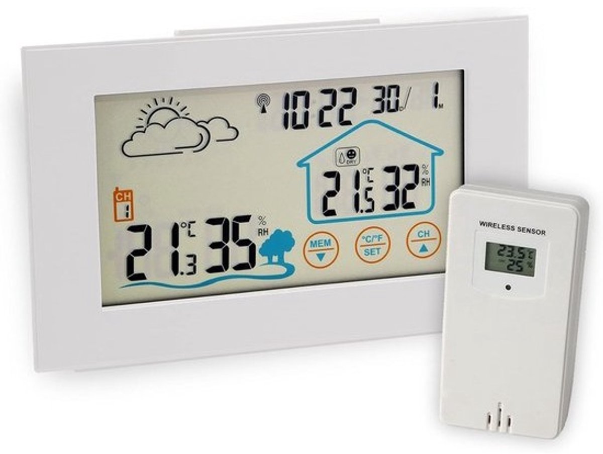 Digitaal weerstation voor binnen en buiten met temperatuur in Celsius en Fahrenheit