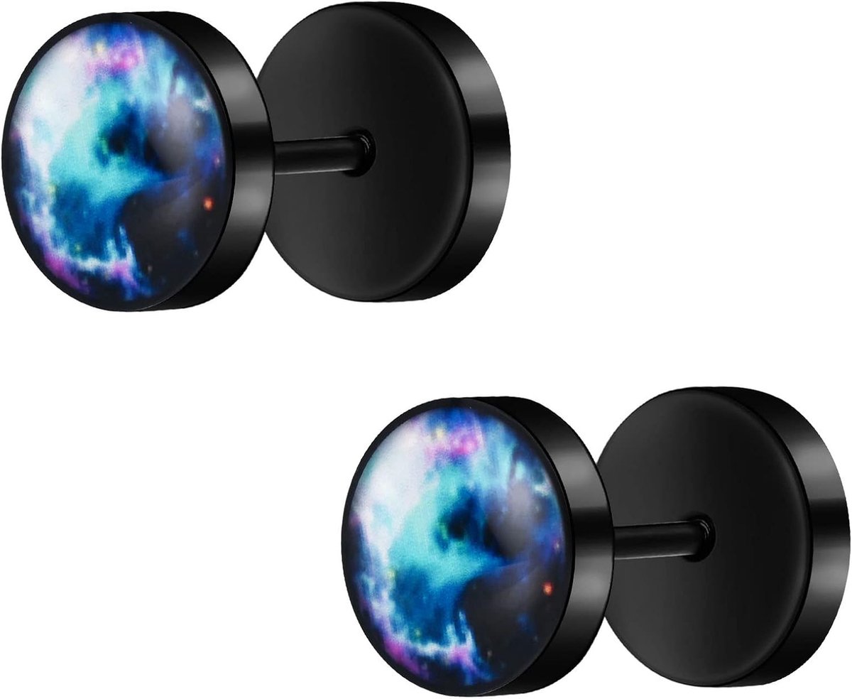Stud Oorbellen Roestvrij Staal Hypoallergene Piercings Barbell Plugs Schroef Studs Tai Chi/Trident/Geit Baphomet/Star Galaxy, Emaille, Geen edelsteen