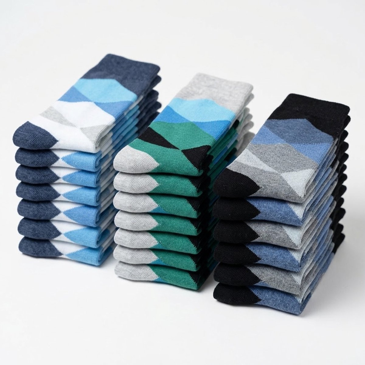 24 Paar – Gianvaglia – Geruite Herensokken – Blauw – Katoen