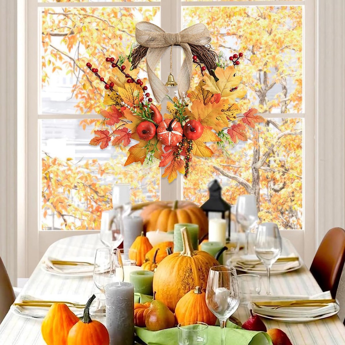 Herfstkrans - Krans Bloemen - Deur Decoratie - Kerstkrans - Kunstbloemen - Pompoenen Decoratie - Kunstbloemen Krans - Herfst Decor - 35cm - voor de voordeur, herfstdecoratie, veranda, muur, huisdecoratie voor de feestdagen – foto 5