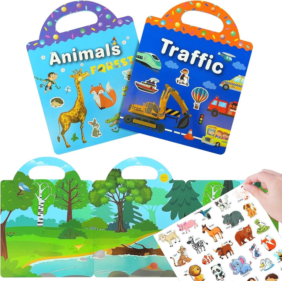 Dieren- en Transportboeken voor Kinderen met Herbruikbare 3D Stickers en Creatieve Stickers, Educatieve Spellen voor Kinderen van 1-6 Jaar