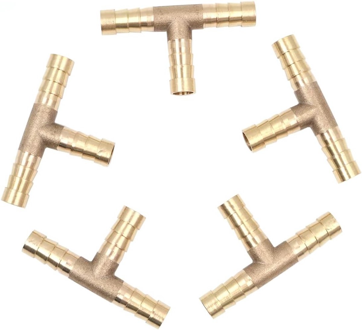 5-delige Messing Slangfittingen 8mm T-vormige Verbinding voor Brandstof en Lucht Slangen