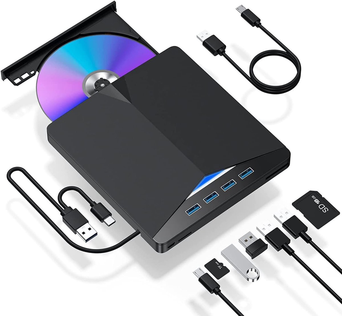 7-in-1 USB 3.0 Type-C Externe DVD RW CD Drive Brander Reader Speler Optische Drive Externe voor PC Laptop Desktop