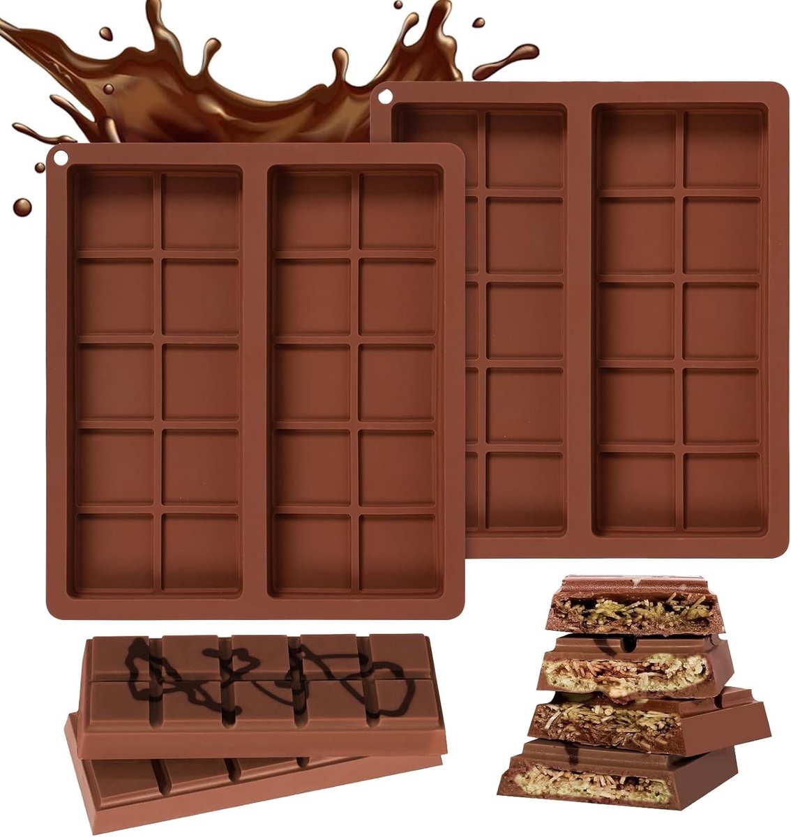 Set van 2 Siliconen Mallen voor Chocolade - Ideaal voor DIY Chocolade, Wafels en Turron Maken