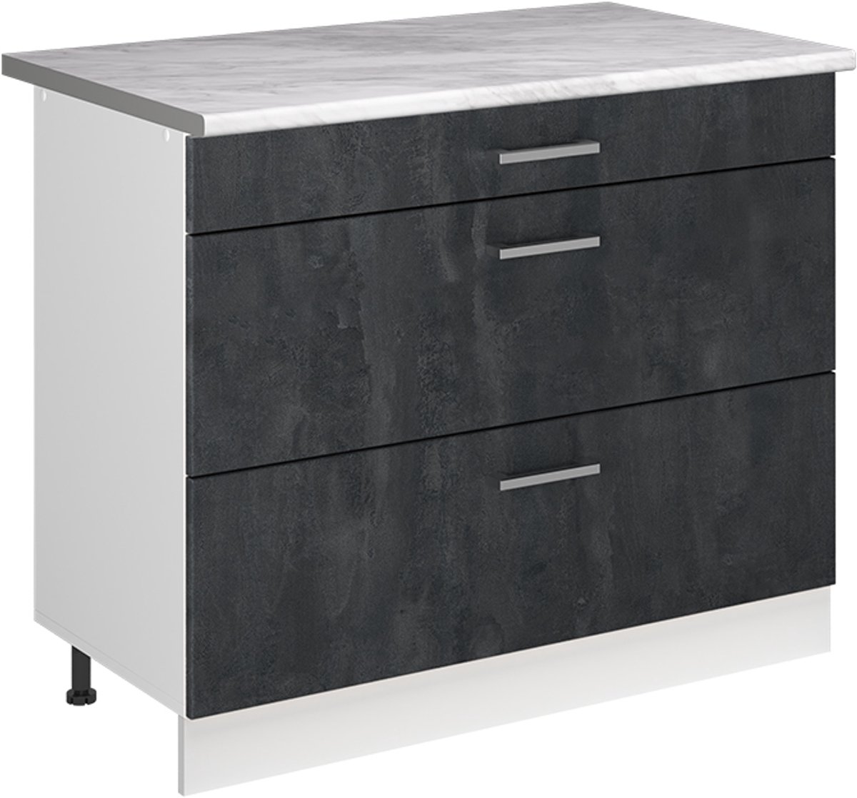 Vicco Keukenonderkast R-Line, Zwart beton/Wit, 100 cm marmer werkblad