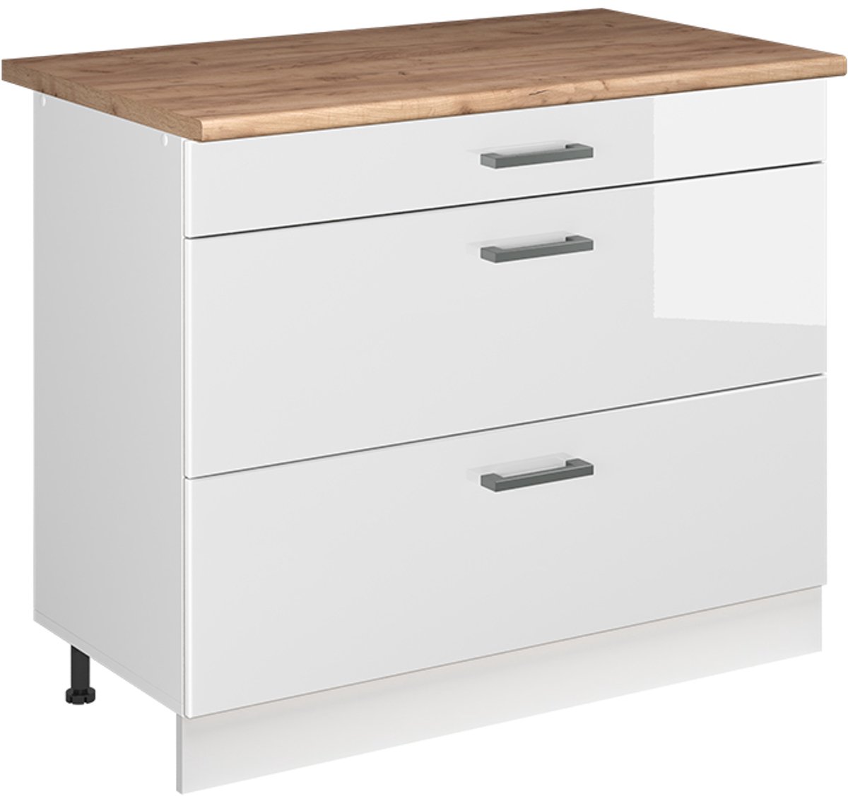 Vicco Keukenonderkast R-Line, Wit Hoogglans/Wit, 100 cm goudkleurig eiken werkblad