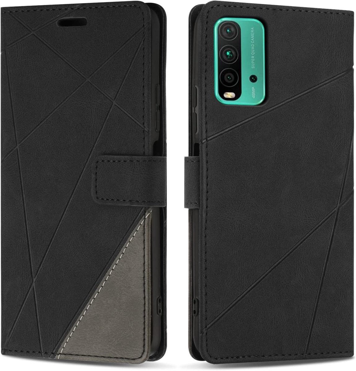 Hoesje voor Xiaomi Redmi 9T / Redmi 9 Power/Xiaomi POCO M3, Premium Lederen Portemonnee Beschermhoes Telefoonhoesjes met Kaartenvakken Beschermhoesje voor Redmi 9T / Redmi 9 Power, Zwart