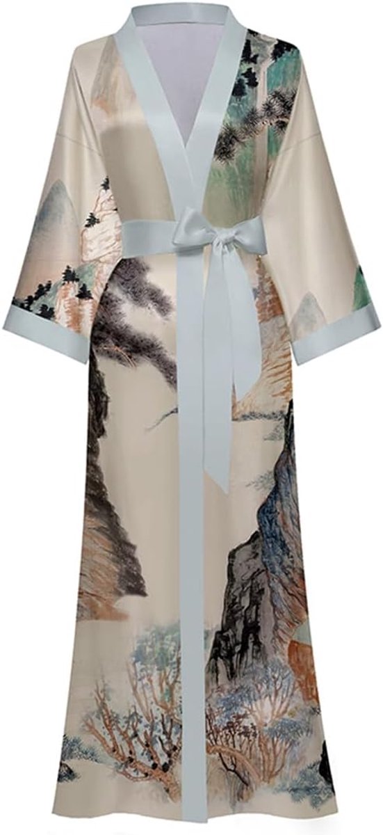 Zomer kimono bedrukt satijn zijde lang elegant nachthemd