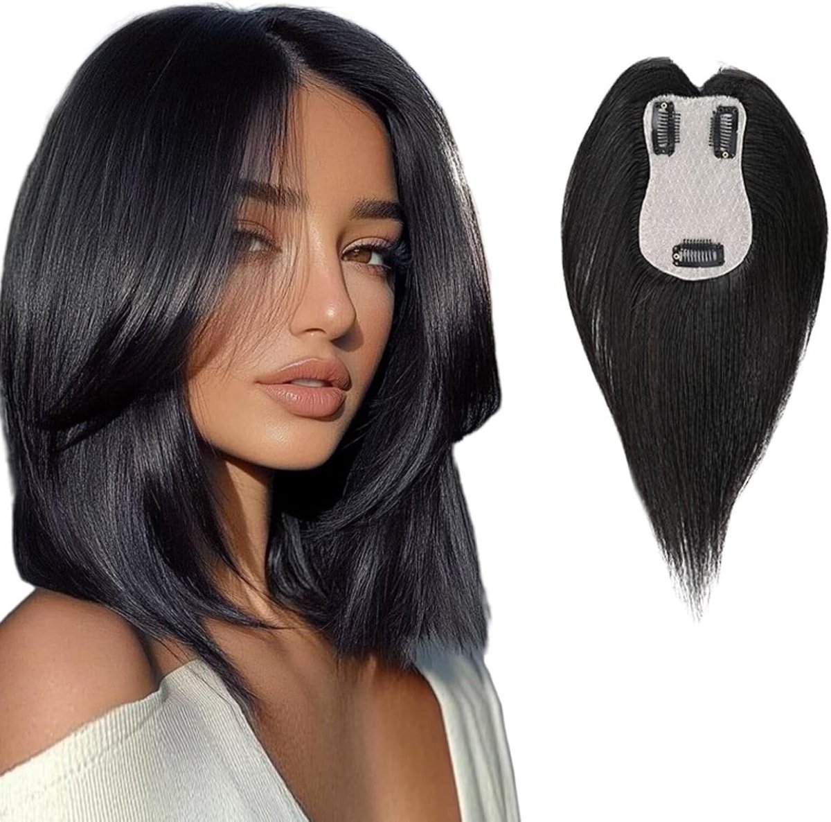 Natuurlijke 10 inch haar topper voor dunner wordend haar, met 3D dekking en levensechte hoofdhuidlijn