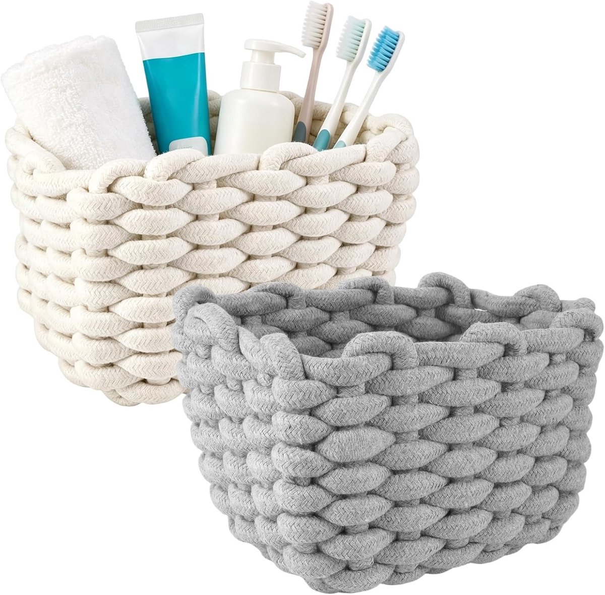Handgeweven Katoenen Mand Set van 2, Perfect voor Opslag en Organisatie, 19x15x12cm