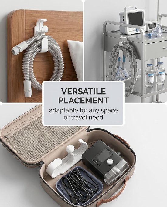 geschikt voor CPAP-buishouder & slaapapneemasker haak - Set van 2 muuraccessoires voor het organiseren en voorkomen van kluwen voor een stabiele en comfortabele slaap — afbeelding 2