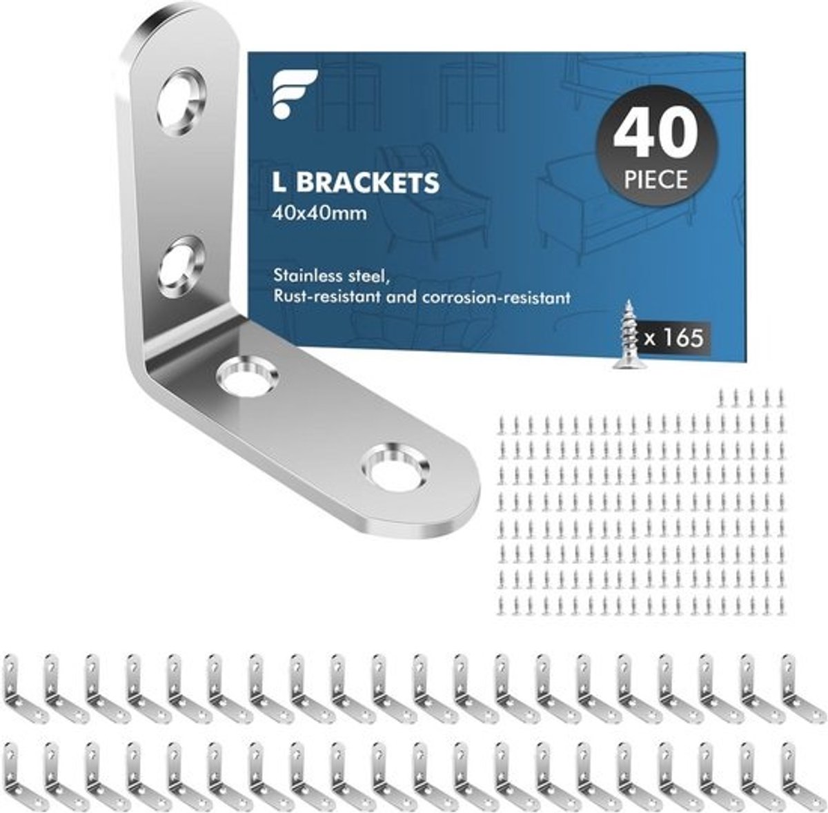 Metalen Hoekverbinders 40x40 mm - 40 Stuks en 165 Schroeven voor Meubilair