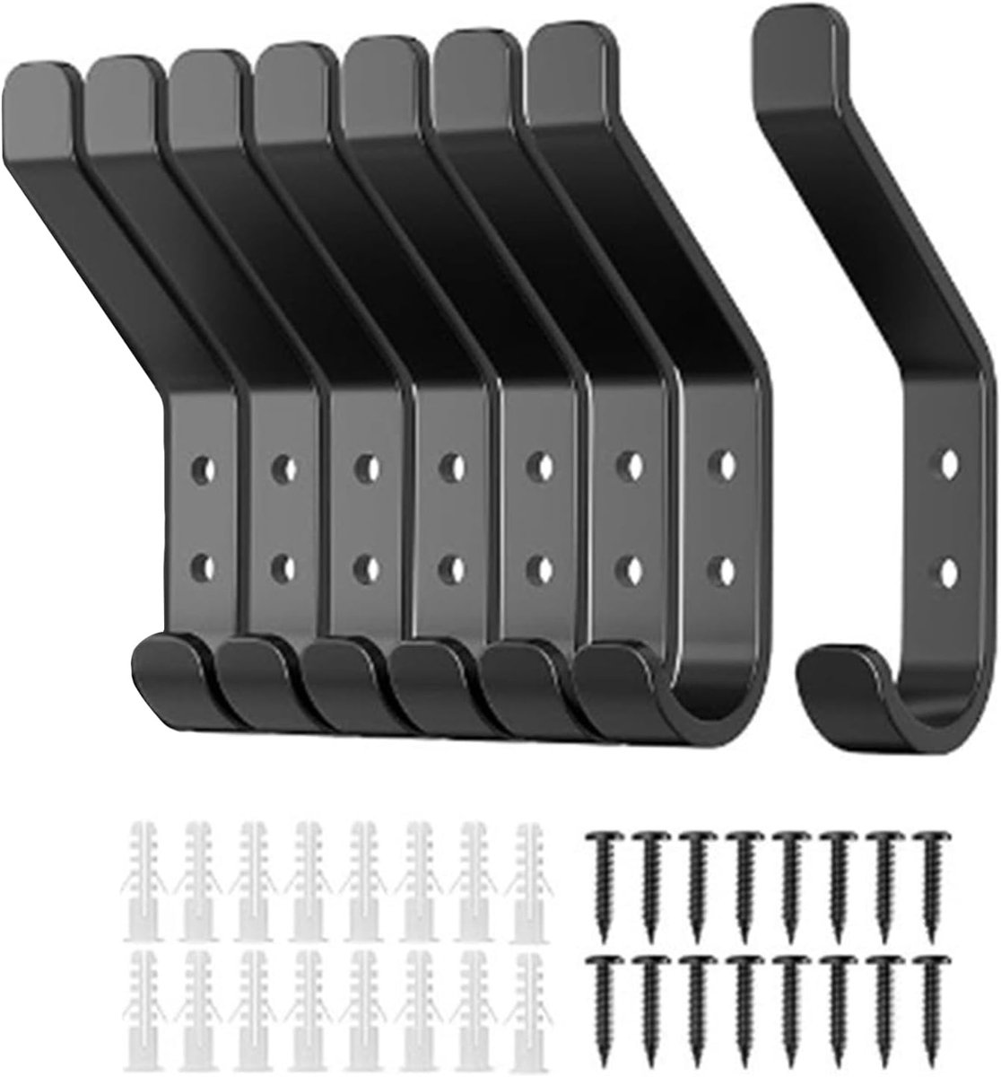 8 wandkapstokhaken van wandpanelen, zwarte dubbele wandhaken, metalen haken, multifunctionele haken om aan de muur op te hangen, voor thuis en op kantoor