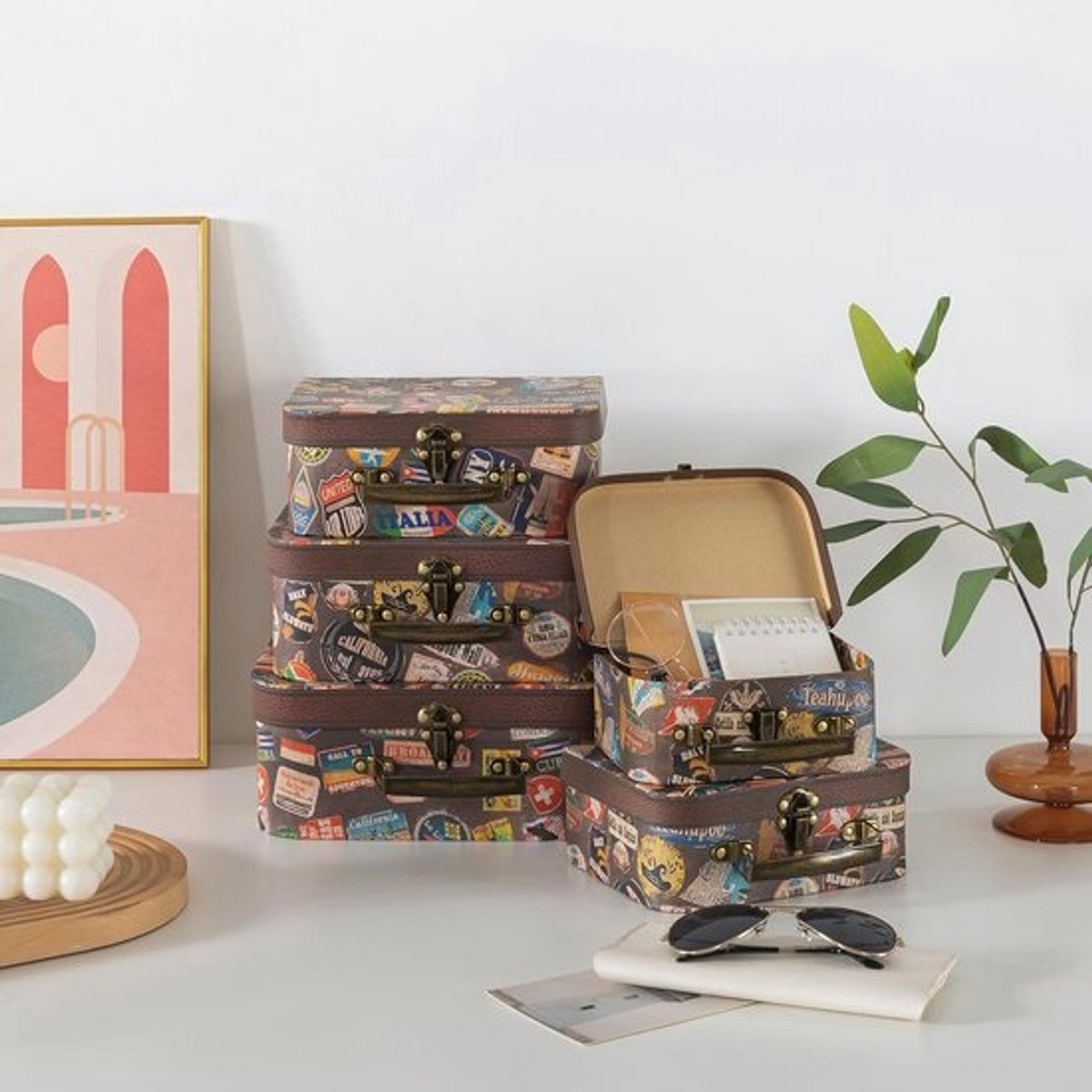 Kartonnen Koffers Set van 5 - Decoratieve Opslagdozen voor Bruiloften en Themafeesten