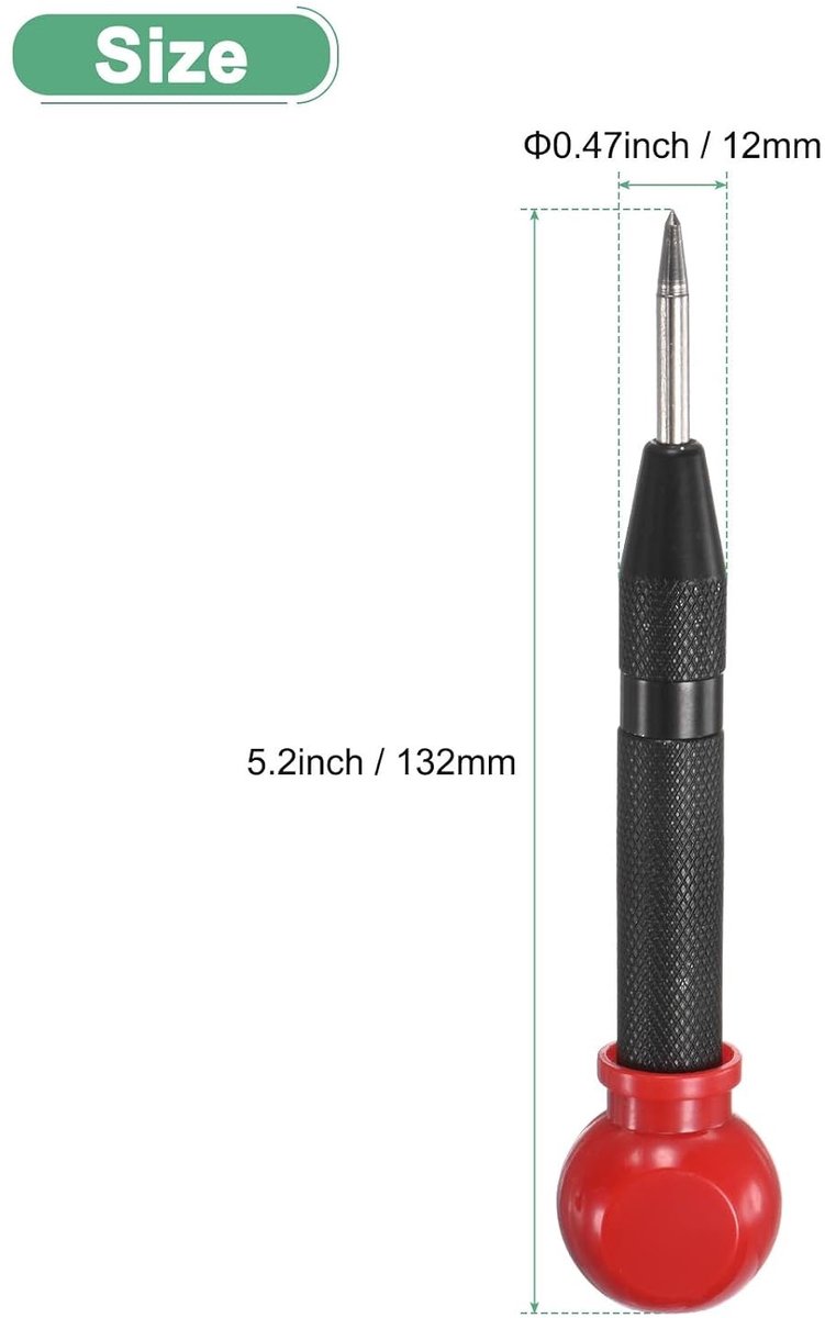 Automatische Center Punch met Verstelbare Punch voor Staal, Hout en Glas - 133mm HSS Veermechanisme met Palm Pad Cap