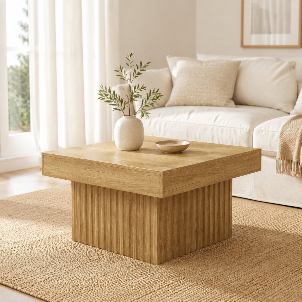MEUNIQ Salontafel vierkant 79 x 79 x 46 cm met MDF en spaanplaat, naturel koffietafel voor woonkamer, eetkamer of kantoor Natuurlijk