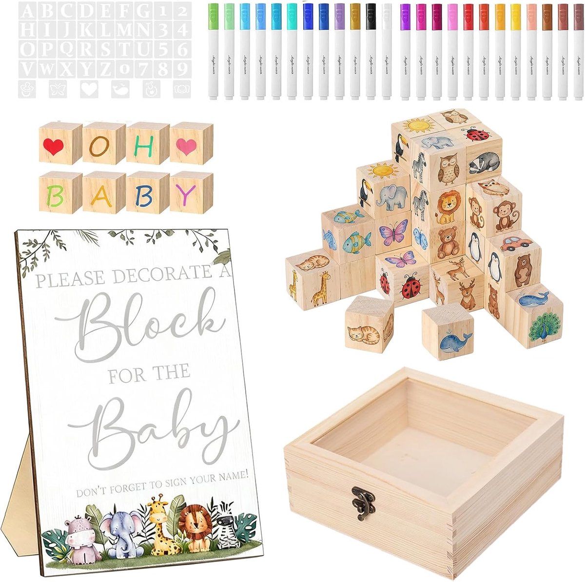 118 stuks babyshower-spelletjes, bouwpakket, grappige babyshowerspellen, houten creatieve babyshowerdecoratie, babyshowerfeest, spelletjes voor babyfeest, jongens en meisjes