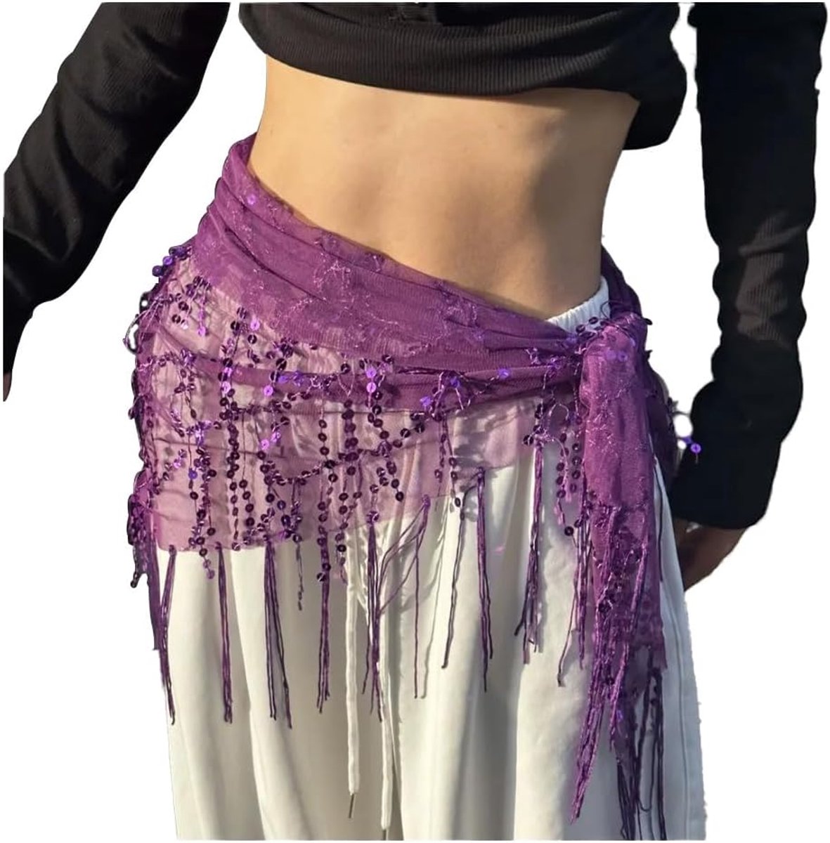 Buikdans heupdoek met pailletten riem heup sjaal rok wrap heupdoeken glitter pailletten buikdans kostuum heupdoek accessoires voor vrouwen en meisjes paars