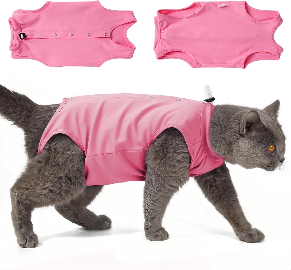 Herstelpak voor katten, postoperatie, onesie, alternatief voor E-kraag, voor terugwinning, zacht, ademend, operatiepak met verstelbare hals