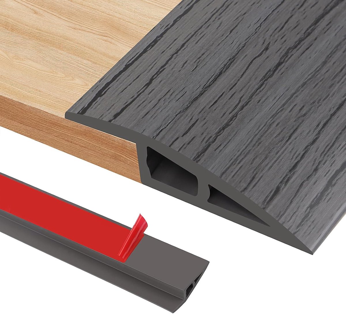 100 cm zelfklevende tapijtdeurstrips, PVC deurdrempelstrip voor hoogte 7-10 mm tapijt, laminaatvloer en tegeldrempels, deuropeningen, randen en scooters (A5010, donkergrijze houtkorrel)