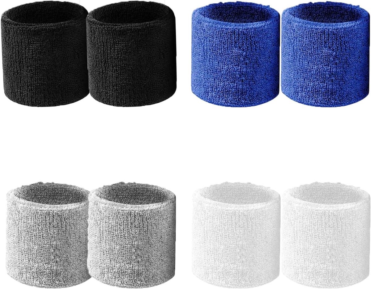 8-delige sportarmband, katoenen zweetband, absorberende armband, fitness-zweetband, absorberende armband, geschikt voor voetbal, basketbal, tennis, gymnastiek, golf, hardlopen (8 x 5 cm)