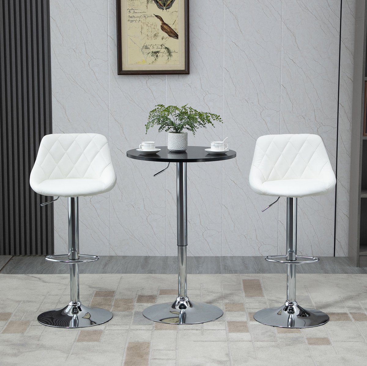 FloraGrace Bartafel - Ronde Hoogteverstelbare Draaibare Tafel - Voor Eethoek en Bar - MDF en Metaal - Zwart - 61 x 61 x 70-90 cm