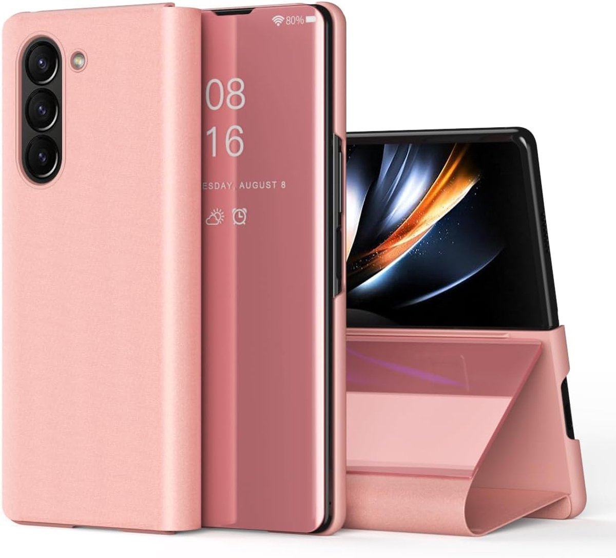 Beschermhoesje voor Samsung Galaxy Z Fold6, case, coating, spiegel, make-up, Clear View cover, 360, volledige bescherming, flip, standaard, stootvaste telefoonhoes voor Galaxy Z Fold 6 5G,