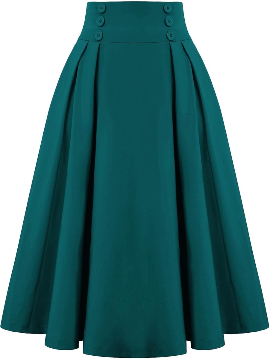 Poque Vintage A-lijn rok voor dames, hoge taille, midi-feestelijke rok, plooirok