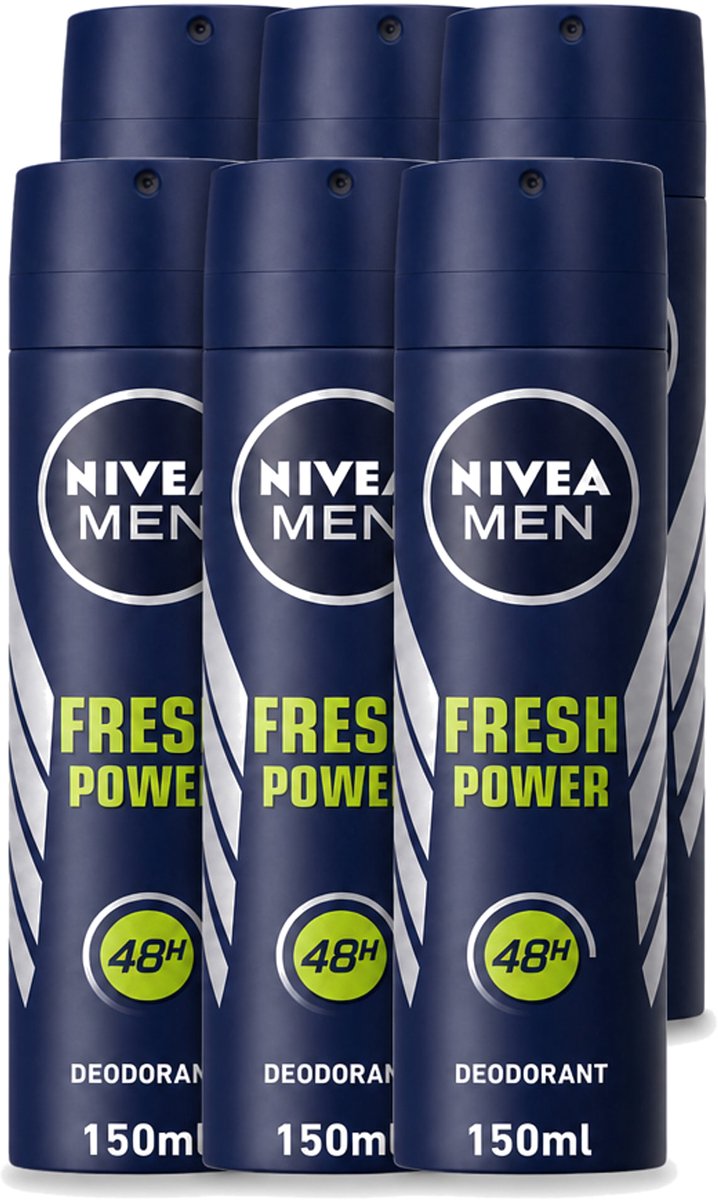 6 x Nivea - Men - Deodorant - Spray - Fresh Power - 48 Uur Lang Werkend - 150 ml - Voordeelverpakking - 6 stuks