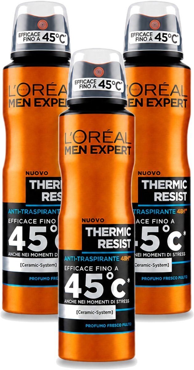 3 x L'Oréal Men Expert Deo Spray - Deodorant - Thermic Resist - 150 ml - Bulkverpakking - 3 stuks