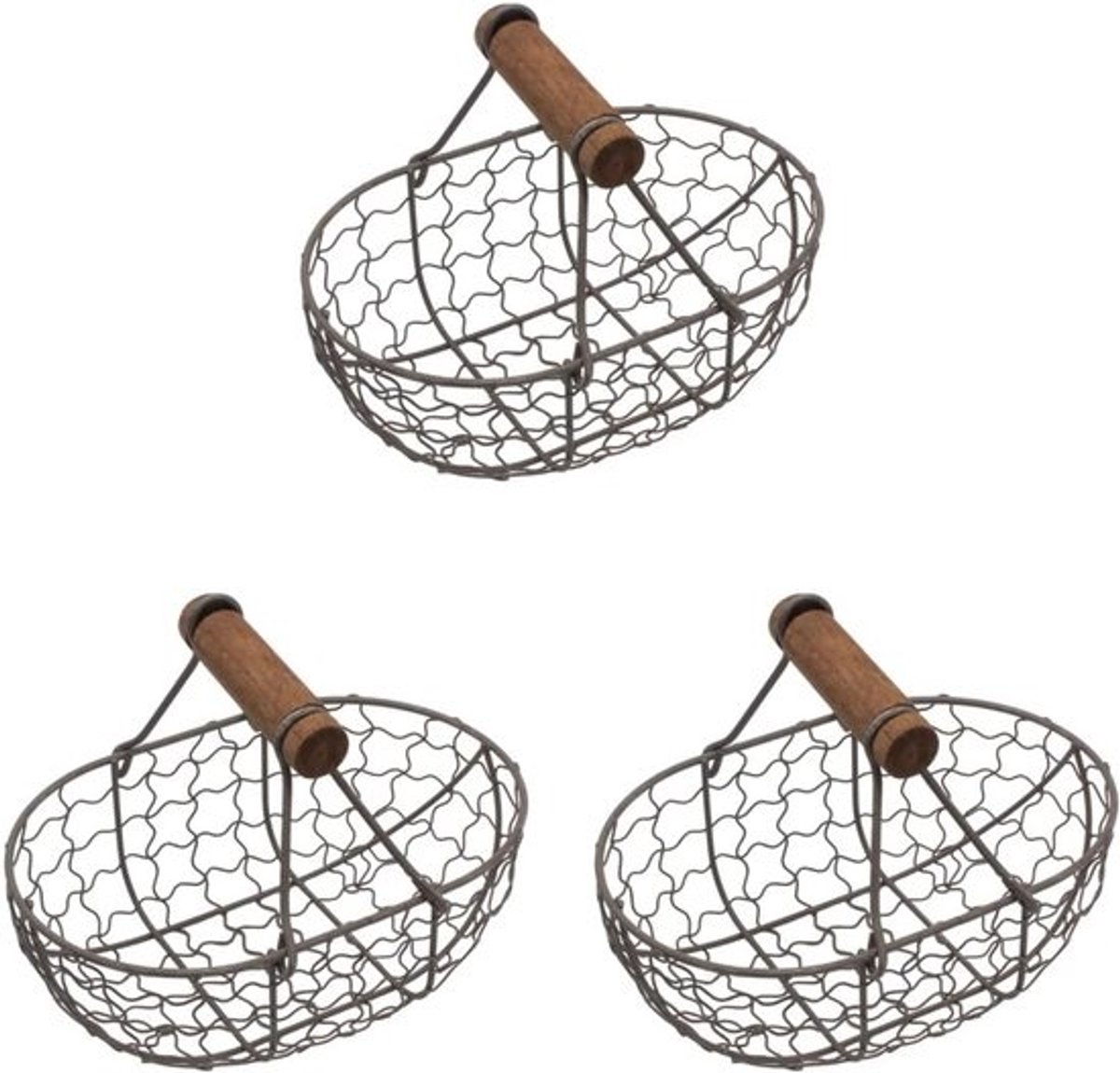 Draad eiermand met houten handvat, vintage stijl, voor kippeneieren en groenten