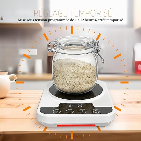 Verwarmingsmat voor zuurdesemstarter - Digitaal display - Timer van 1–12 uur - Warmhoudplaat - Nauwkeurige temperatuurregeling 21–38°C - Geschikt voor brooddeeg‑fermentatie en thuisbakken - ABS - Wit - Fermentatieverwarmer - Thermostaat — afbeelding 5