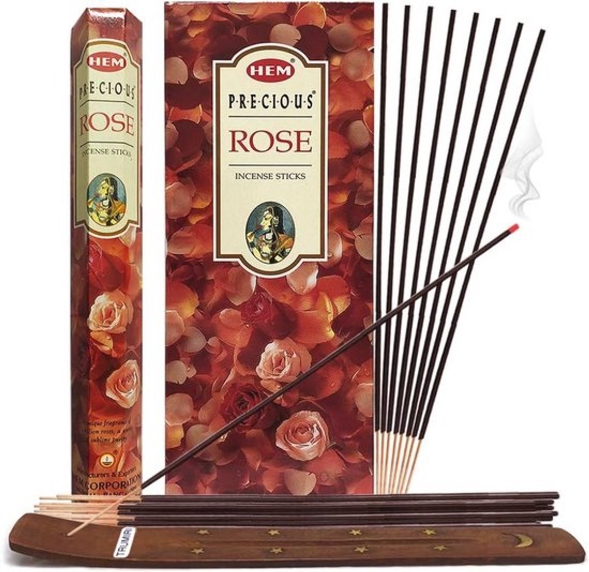 Kostbare Rose Wierookstokjes Bundel met Houder - 120 Stuks, 6 Sets van 20