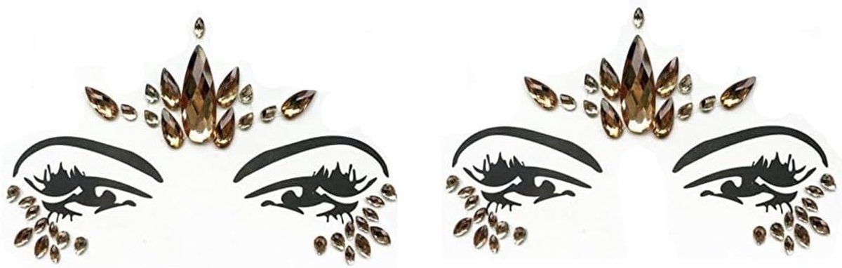X 2 Dubbelpak Gezicht Juwelen Edelsteen Stickers Glitter Strass Gezicht Make-Up Goud