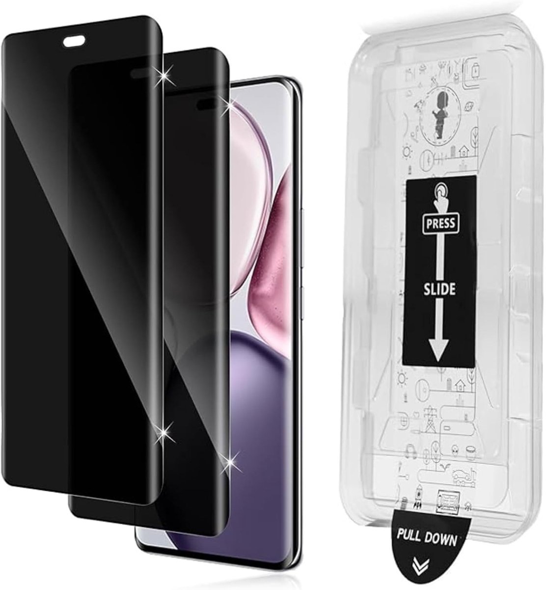 Screen Protector voor Honor Magic 7 LITE, gehard glas, [automatische installatie], 2 stuks, 9H hardheid, anti-spionage privacyfolie