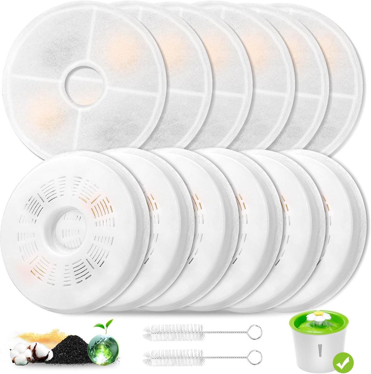12 stuks reservefilters voor 3 liter Flower Cat Water Fountain, meertraps filtratie met actieve kool, ionenwisselhars, voor 3 liter drinkfontein voor katten