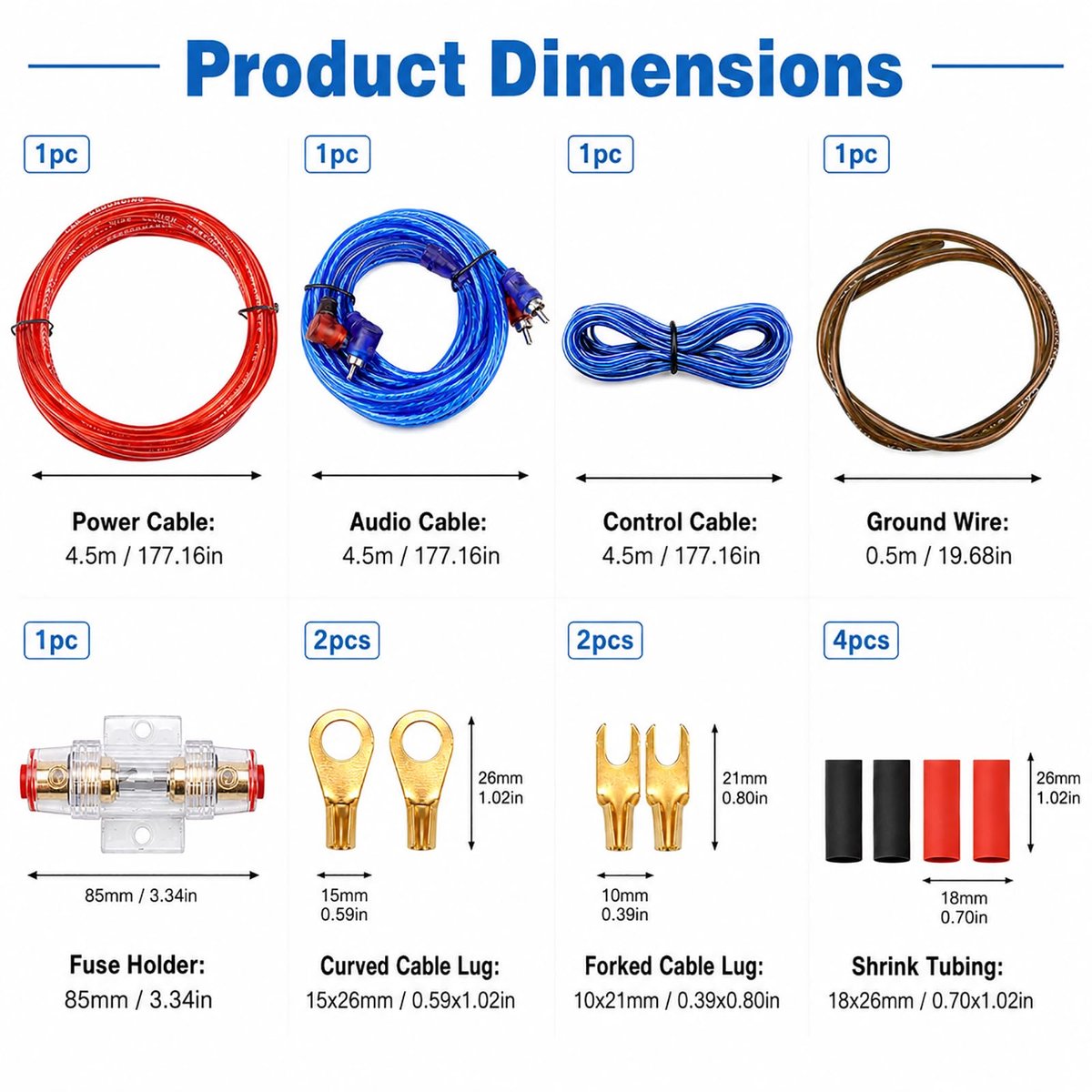 Bedradingsset autoversterker 10GA - 60A zekering - 4,5 m stroomkabel - complete installatie set voor subwoofer - ShopVlot