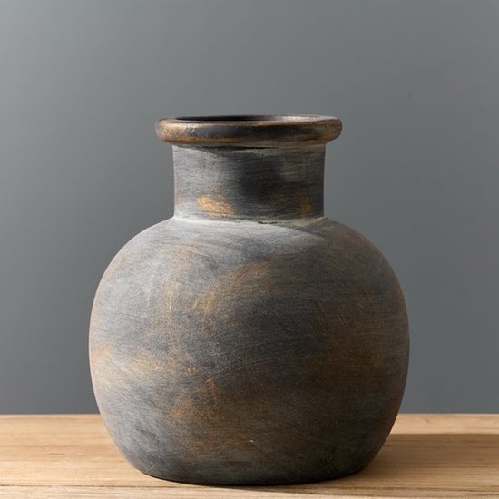 Keramische Vaas - Antiek Rustiek Terracotta Boho Landelijke Stijl - voor Woondecoratie Woonkamer Hal - Brons 15,2 cm