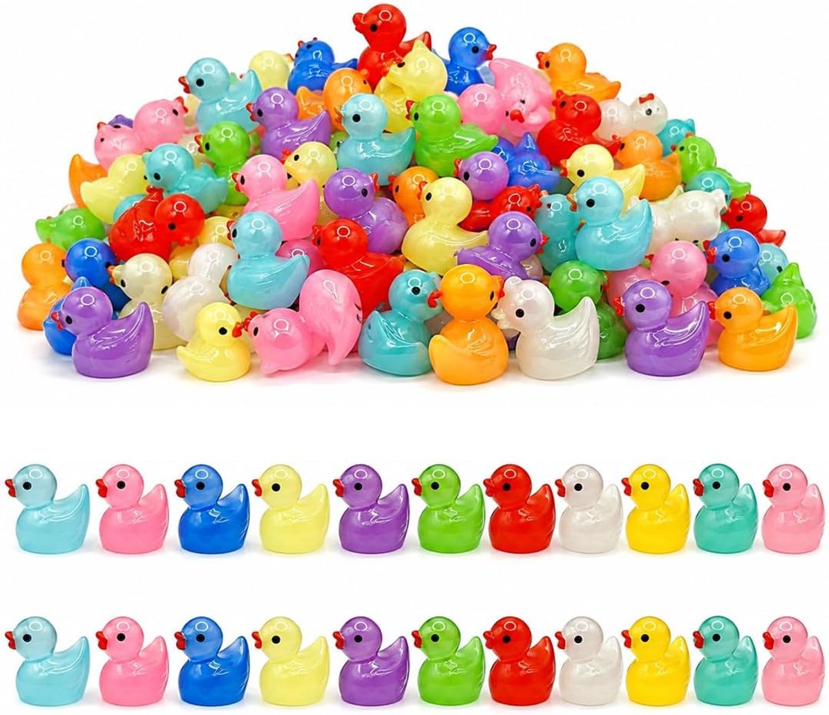 120 kleine eendenkuikens van hars, lichtgevende minifiguren voor microlandschappen, desktopdecoratie voor knutselen, handwerk en geschenkaccessoires, verschillende kleuren (1,6 x 1,2 x 1,4