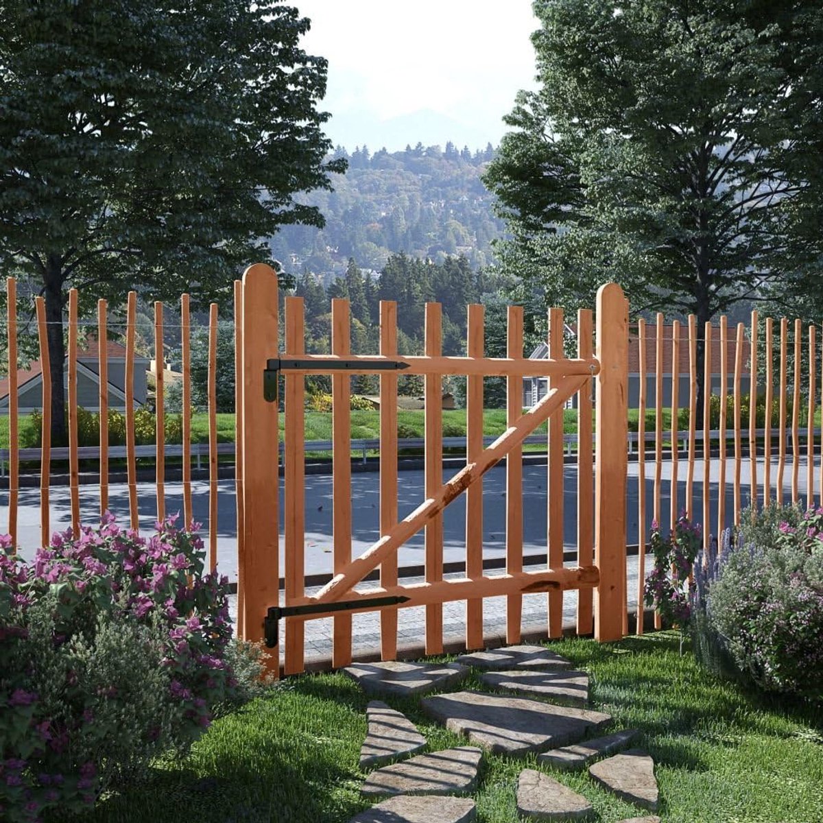 Enkele poort voor omheining van hazelnoothout, tuinpoort van hout, tuinpoort van hout, 100 x 100 cm