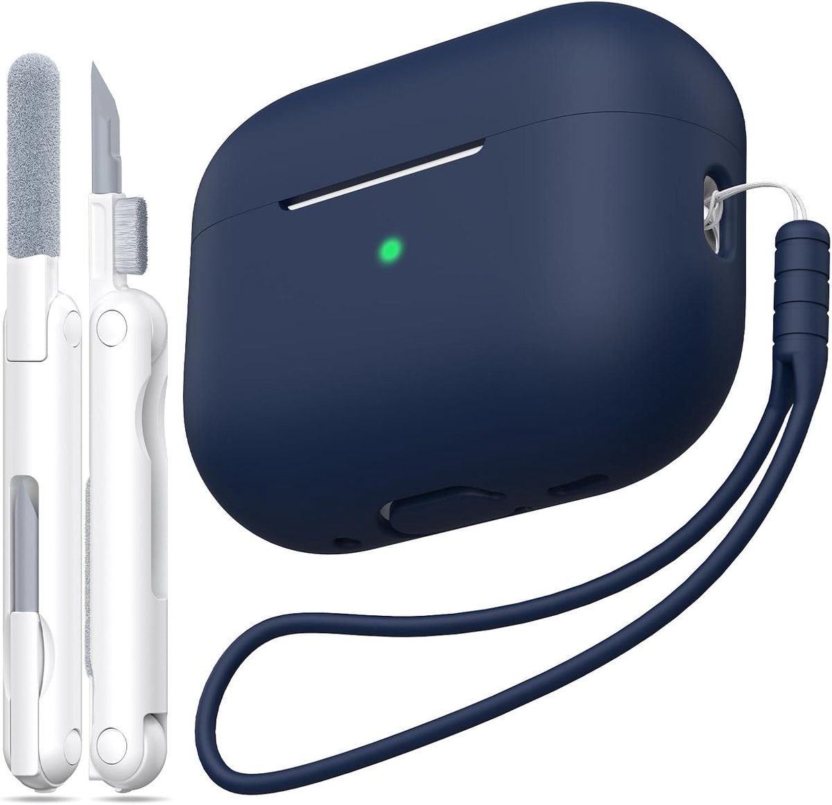 Compatibel met AirPods Pro 2e Generatie Hoesje, Anti-Daling Zacht Silicone Schokabsorptie Compatibel met AirPods Pro Hoesje Skin Touch met Sleutelhanger en Schoonmaakset, Middernachtblauw