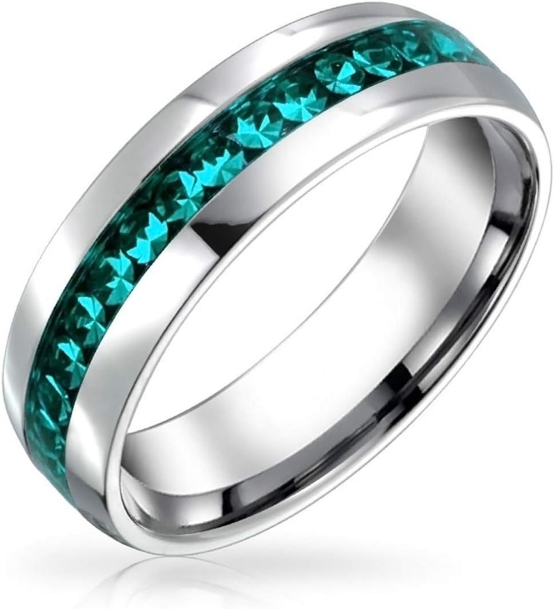 Jewelry Pas Kanaal Set Crystal Eternity Band Ring Unisex Zilver Getinte Rvs Geboortesteen Maand Kleuren 6mm Maten 5-12