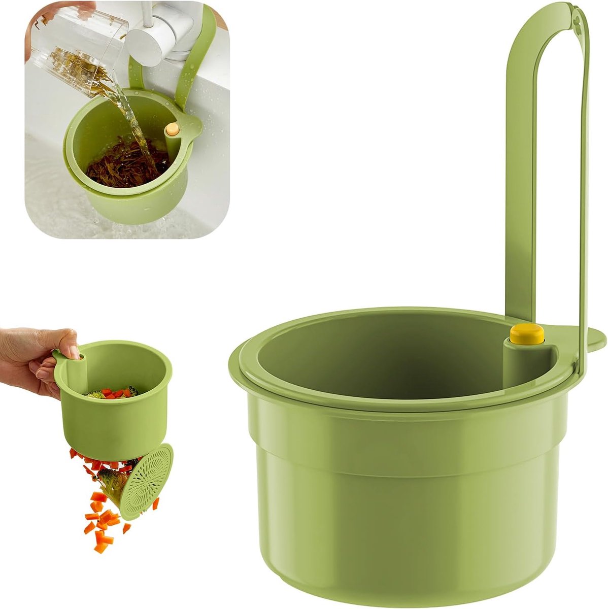 Strainer Basket, Hang Op Kraan Keuken Gootsteen Drain Mand, Met Druk Om Te Legen & Afneembare Fast-Drain Gaas, Voor Voedsel Afval Verwijderen En Groenten Wassen （groen）